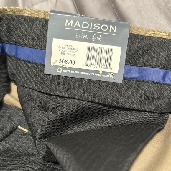 Madison Slim Fit Brown Dress Pants 36 x 32 - Picture 8 of 9